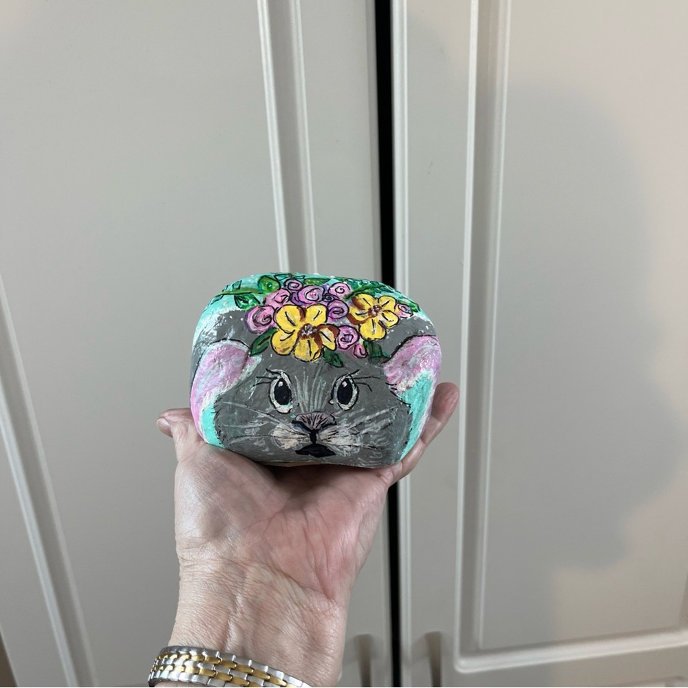 Whimsical Floral Animal Painted Rock Decor